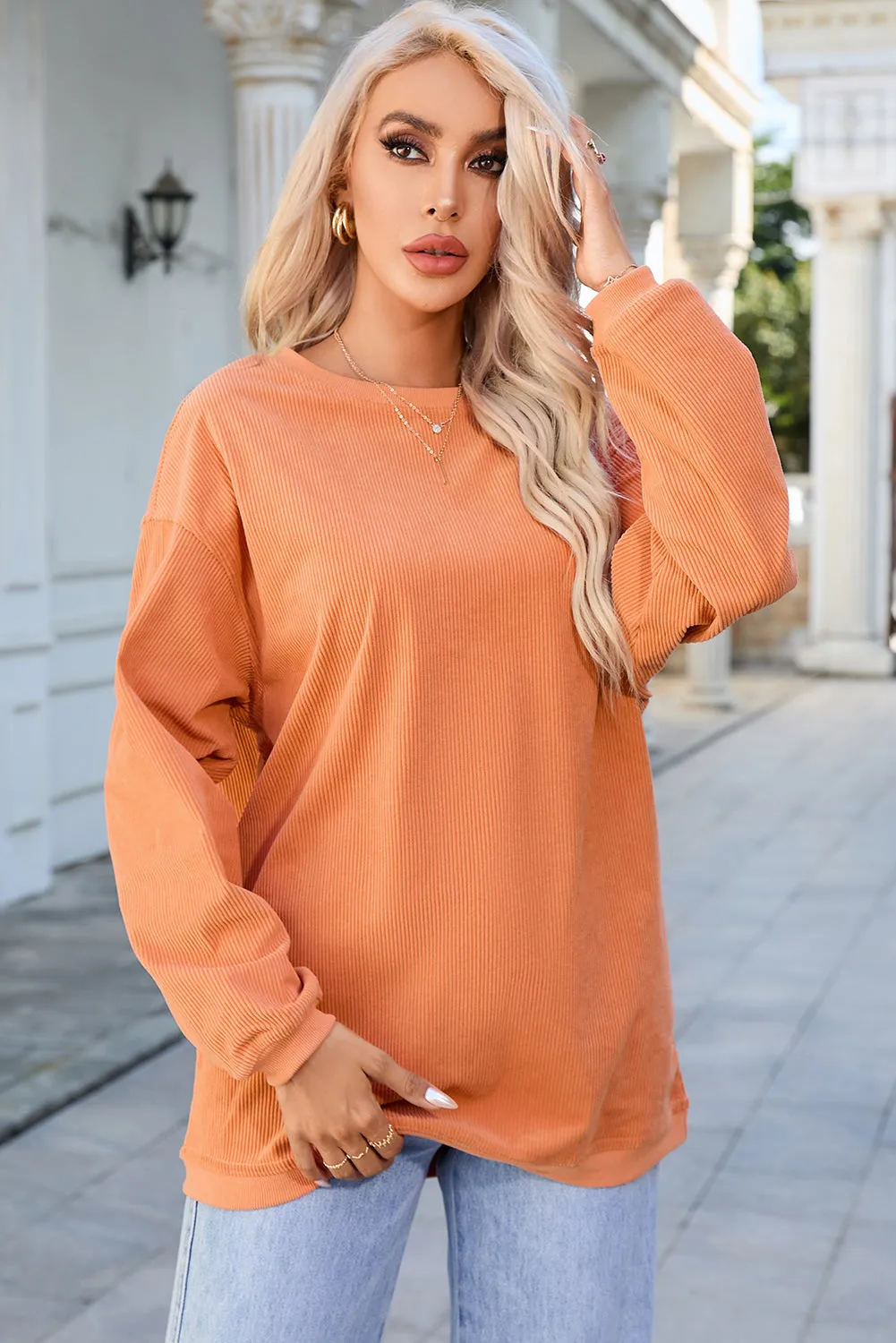 Women's Ribbed Corded Oversized Sweatshirt