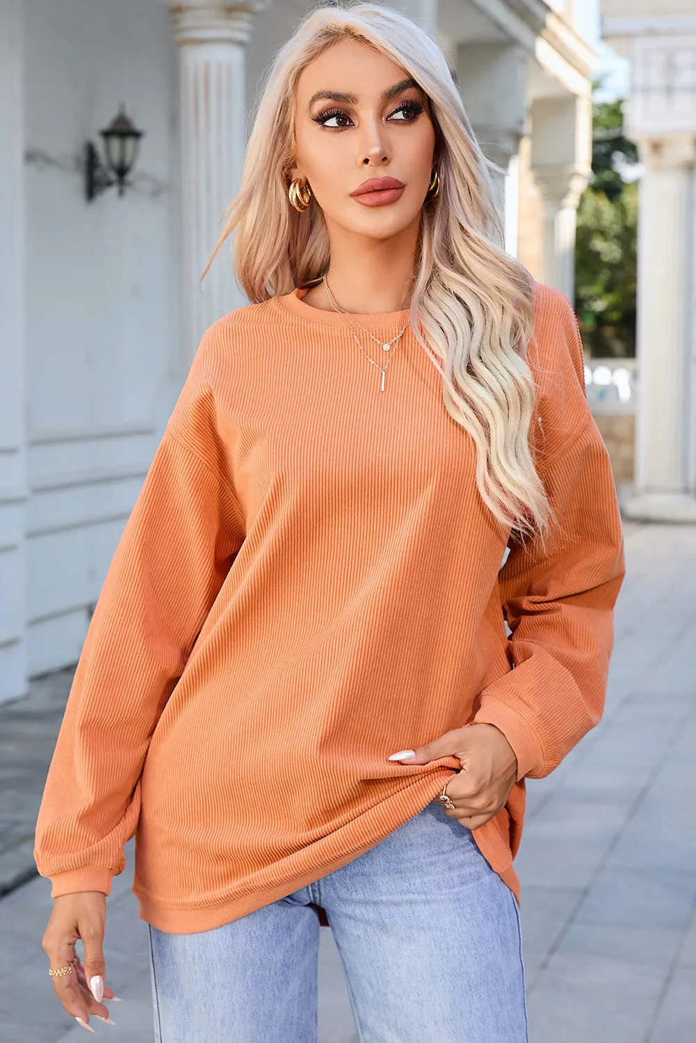 Women's Ribbed Corded Oversized Sweatshirt